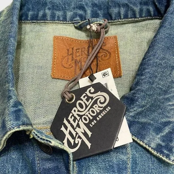 Heroes Motors Legendary Denim Jean Motorcycle Jacket Mens size Medium New - Picture 9 of 11